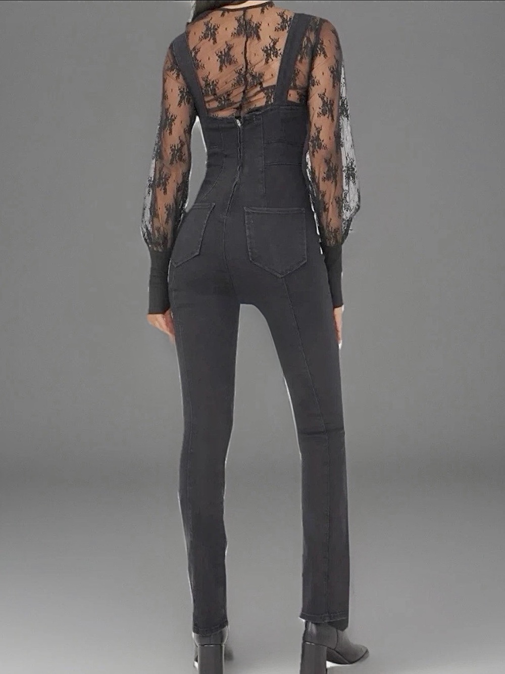 Free People We The Free NWOT Light My Fire Charcoal Black Jumpsuit Overalls, Med - Picture 10 of 12